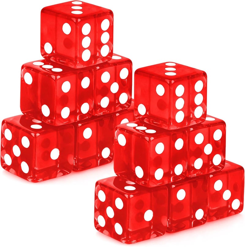 Abilat 12 Pieces 19mm Casino Dice Set Acrylic 6 Sided Game Dices Translucent Square Corner Dice for Casino Vegas Theme Birthday Party Supplies Board Games Table Games (Red) - Image 1